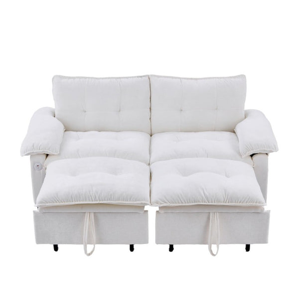 English Elm 73 Inch Velvet Convertible Sleeper Sofa with Pull Out Mattress for Compact Living Spaces Beige White W1658S00183