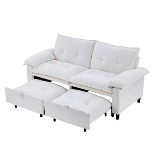 English Elm 73 Inch Velvet Convertible Sleeper Sofa with Pull Out Mattress for Compact Living Spaces Beige White W1658S00183