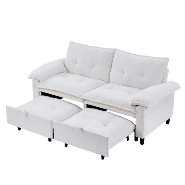 English Elm 73 Inch Velvet Convertible Sleeper Sofa with Pull Out Mattress for Compact Living Spaces Beige White W1658S00183