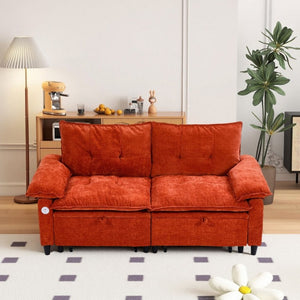 English Elm 73 Inch Velvet Convertible Sleeper Sofa with Pull Out Mattress for Compact Living Spaces Orange W1658S00184