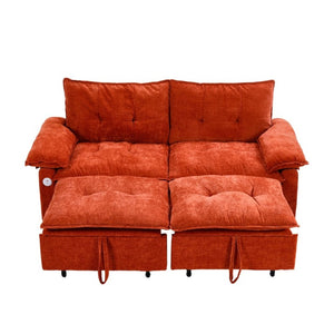 English Elm 73 Inch Velvet Convertible Sleeper Sofa with Pull Out Mattress for Compact Living Spaces Orange W1658S00184