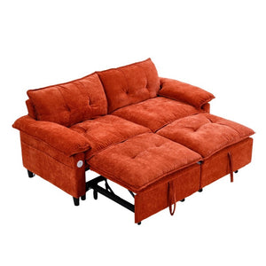 English Elm 73 Inch Velvet Convertible Sleeper Sofa with Pull Out Mattress for Compact Living Spaces Orange W1658S00184