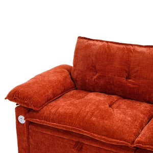 English Elm 73 Inch Velvet Convertible Sleeper Sofa with Pull Out Mattress for Compact Living Spaces Orange W1658S00184