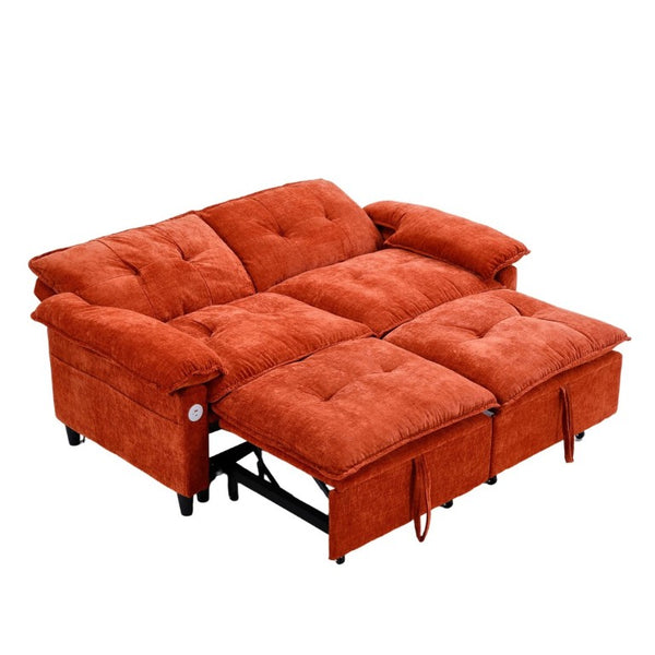 English Elm 73 Inch Velvet Convertible Sleeper Sofa with Pull Out Mattress for Compact Living Spaces Orange W1658S00184