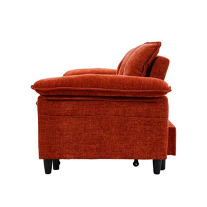 English Elm 73 Inch Velvet Convertible Sleeper Sofa with Pull Out Mattress for Compact Living Spaces Orange W1658S00184