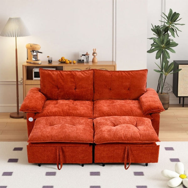 English Elm 73 Inch Velvet Convertible Sleeper Sofa with Pull Out Mattress for Compact Living Spaces Orange W1658S00184