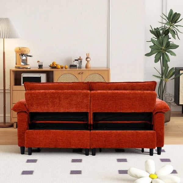 English Elm 73 Inch Velvet Convertible Sleeper Sofa with Pull Out Mattress for Compact Living Spaces Orange W1658S00184