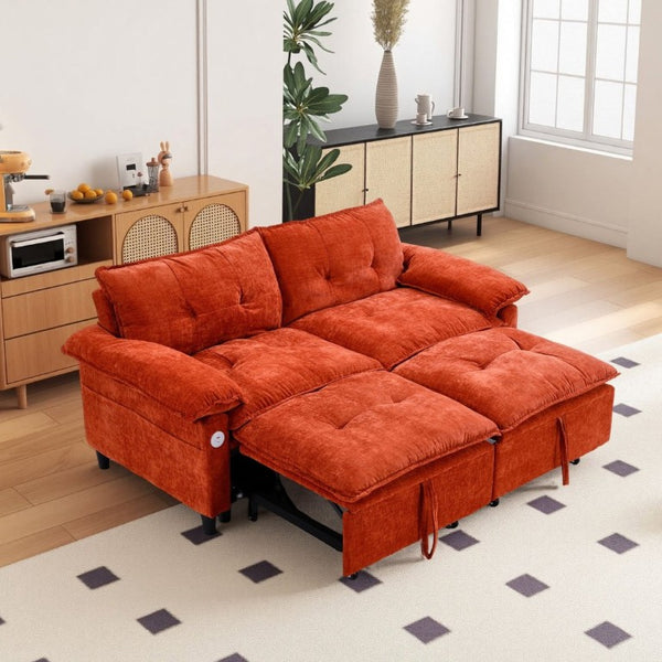 English Elm 73 Inch Velvet Convertible Sleeper Sofa with Pull Out Mattress for Compact Living Spaces Orange W1658S00184