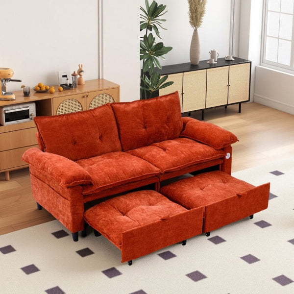 English Elm 73 Inch Velvet Convertible Sleeper Sofa with Pull Out Mattress for Compact Living Spaces Orange W1658S00184