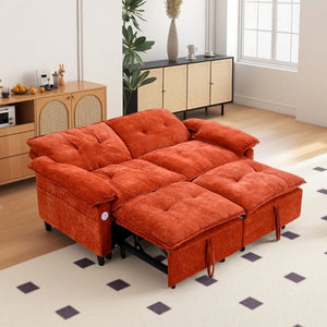 English Elm 73 Inch Velvet Convertible Sleeper Sofa with Pull Out Mattress for Compact Living Spaces Orange W1658S00184