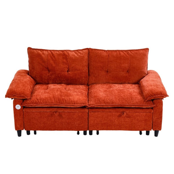 English Elm 73 Inch Velvet Convertible Sleeper Sofa with Pull Out Mattress for Compact Living Spaces Orange W1658S00184