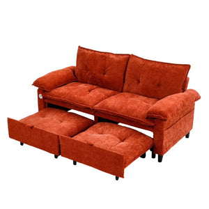English Elm 73 Inch Velvet Convertible Sleeper Sofa with Pull Out Mattress for Compact Living Spaces Orange W1658S00184