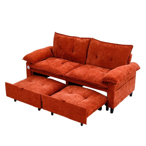 English Elm 73 Inch Velvet Convertible Sleeper Sofa with Pull Out Mattress for Compact Living Spaces Orange W1658S00184
