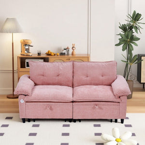 English Elm 73 Inch Blush Velvet Sleeper Loveseat Convertible Sofa Bed for Guest Rooms Studios W1658S00185
