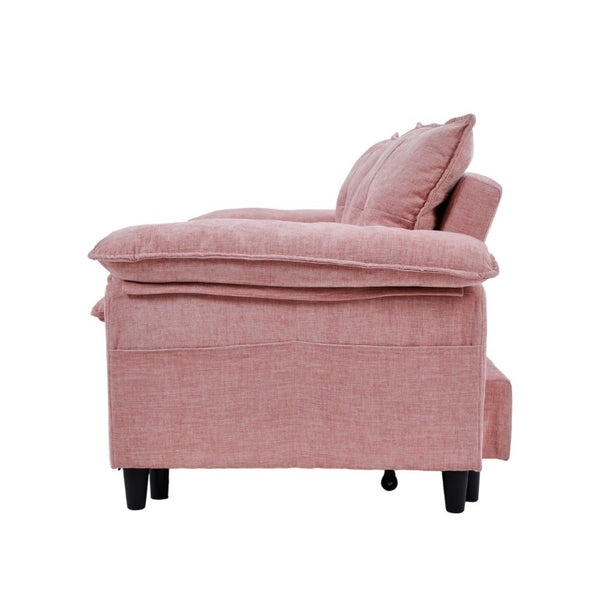 English Elm 73 Inch Blush Velvet Sleeper Loveseat Convertible Sofa Bed for Guest Rooms Studios W1658S00185