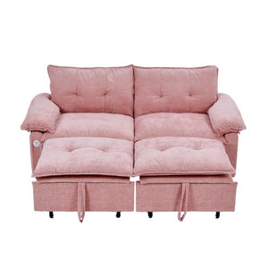 English Elm 73 Inch Blush Velvet Sleeper Loveseat Convertible Sofa Bed for Guest Rooms Studios W1658S00185
