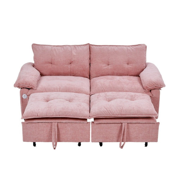 English Elm 73 Inch Blush Velvet Sleeper Loveseat Convertible Sofa Bed for Guest Rooms Studios W1658S00185