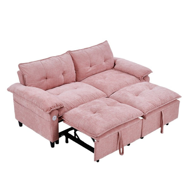 English Elm 73 Inch Blush Velvet Sleeper Loveseat Convertible Sofa Bed for Guest Rooms Studios W1658S00185