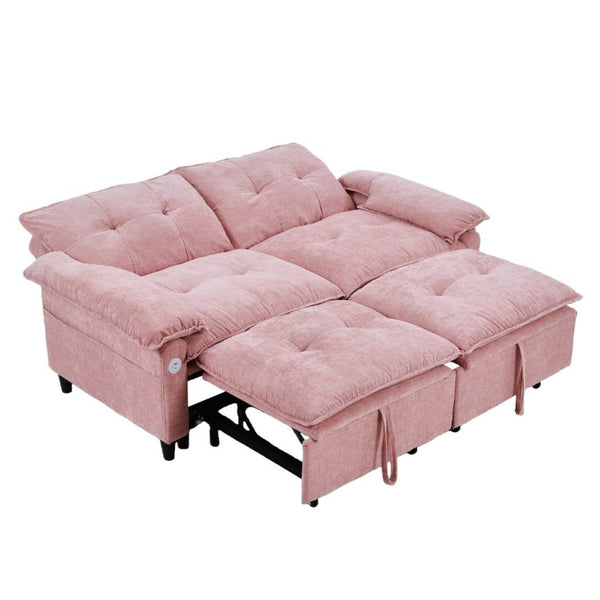 English Elm 73 Inch Blush Velvet Sleeper Loveseat Convertible Sofa Bed for Guest Rooms Studios W1658S00185