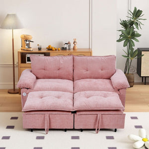 English Elm 73 Inch Blush Velvet Sleeper Loveseat Convertible Sofa Bed for Guest Rooms Studios W1658S00185