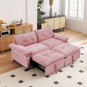 English Elm 73 Inch Blush Velvet Sleeper Loveseat Convertible Sofa Bed for Guest Rooms Studios W1658S00185