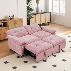 English Elm 73 Inch Blush Velvet Sleeper Loveseat Convertible Sofa Bed for Guest Rooms Studios W1658S00185