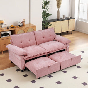 English Elm 73 Inch Blush Velvet Sleeper Loveseat Convertible Sofa Bed for Guest Rooms Studios W1658S00185