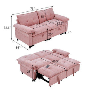 English Elm 73 Inch Blush Velvet Sleeper Loveseat Convertible Sofa Bed for Guest Rooms Studios W1658S00185