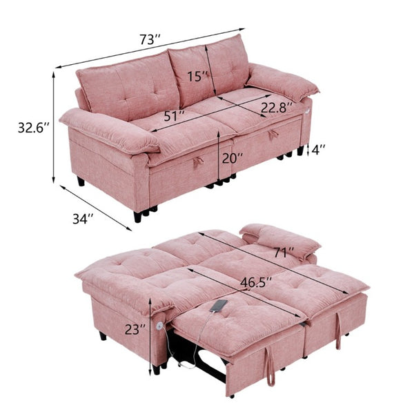English Elm 73 Inch Blush Velvet Sleeper Loveseat Convertible Sofa Bed for Guest Rooms Studios W1658S00185