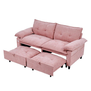 English Elm 73 Inch Blush Velvet Sleeper Loveseat Convertible Sofa Bed for Guest Rooms Studios W1658S00185