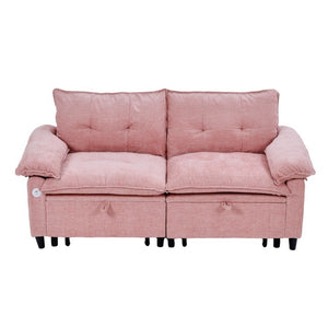 English Elm 73 Inch Blush Velvet Sleeper Loveseat Convertible Sofa Bed for Guest Rooms Studios W1658S00185