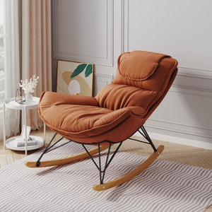 English Elm Leisure Velvet Rocking Chair Solid Wood Base Ergonomic Cushion for Balcony Reading W1669P152764
