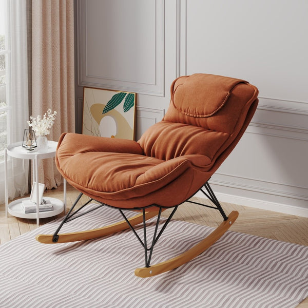English Elm Leisure Velvet Rocking Chair Solid Wood Base Ergonomic Cushion for Balcony Reading W1669P152764