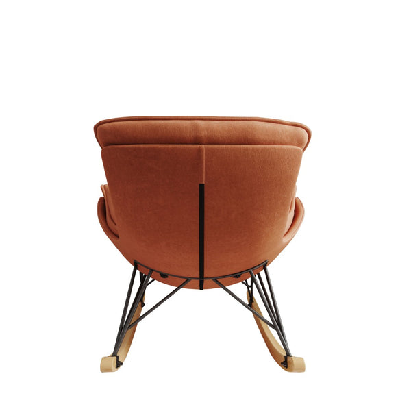 English Elm Leisure Velvet Rocking Chair Solid Wood Base Ergonomic Cushion for Balcony Reading W1669P152764