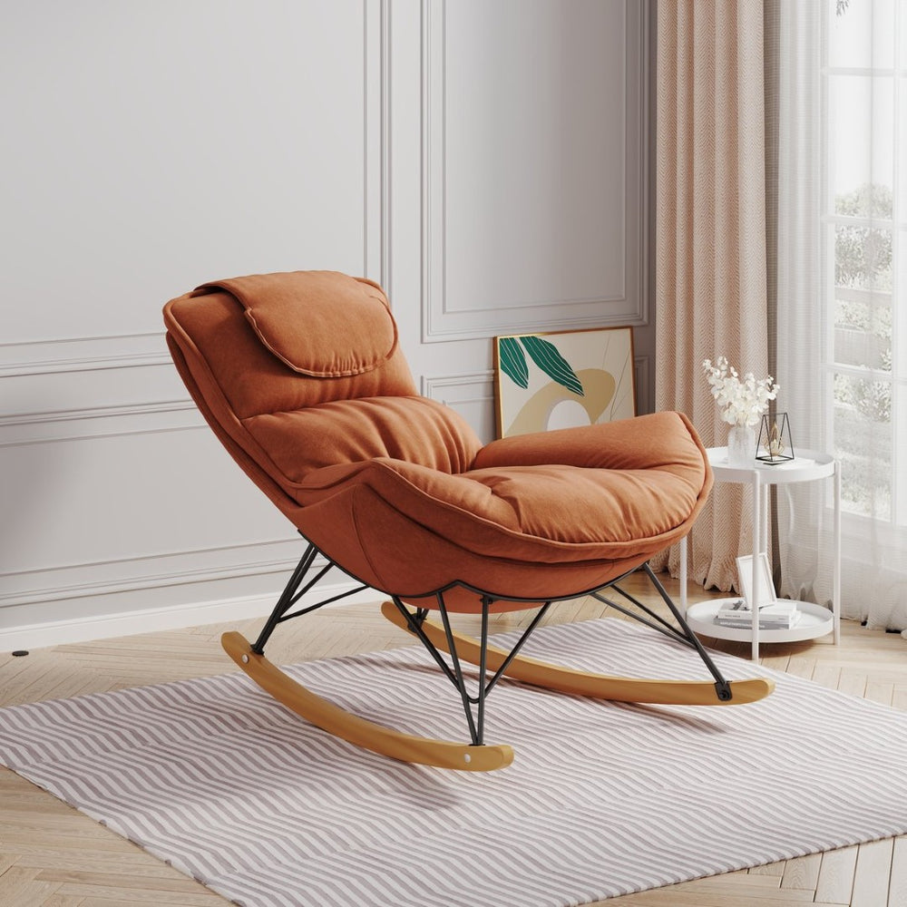 English Elm Leisure Velvet Rocking Chair Solid Wood Base Ergonomic Cushion for Balcony Reading W1669P152764