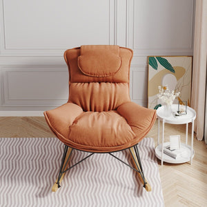 English Elm Leisure Velvet Rocking Chair Solid Wood Base Ergonomic Cushion for Balcony Reading W1669P152764