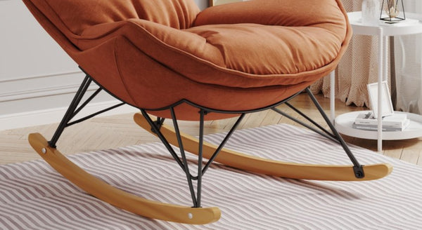 English Elm Leisure Velvet Rocking Chair Solid Wood Base Ergonomic Cushion for Balcony Reading W1669P152764
