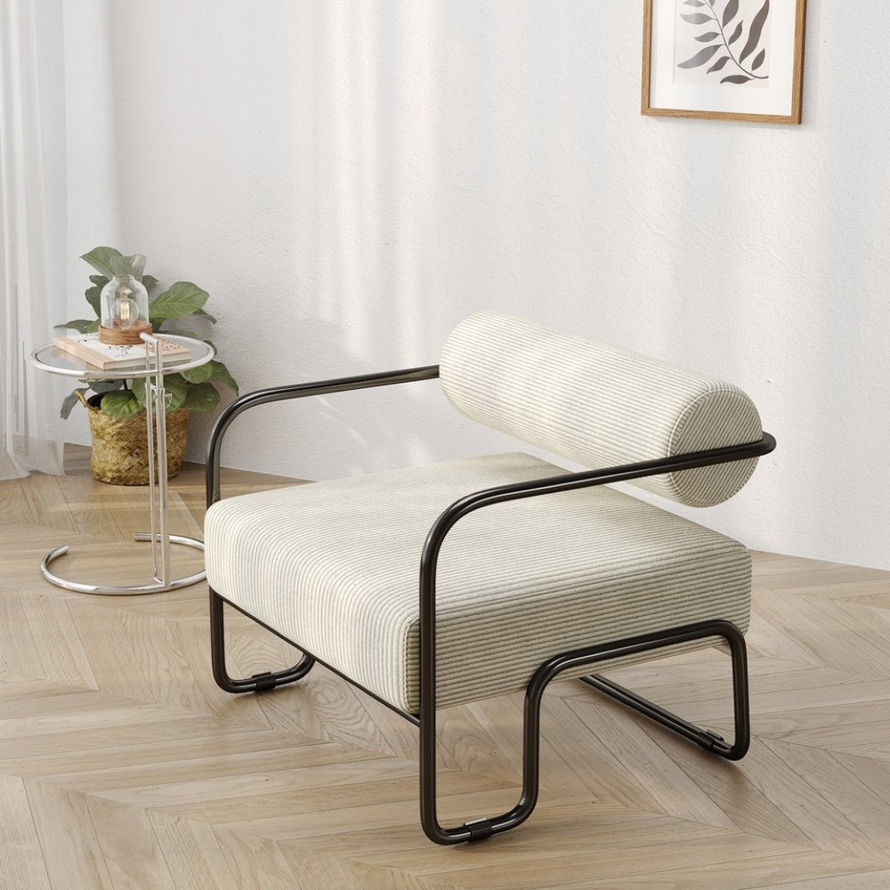 English Elm Living Room Corduroy Accent Chair Curved Iron Frame Cocoon Seat for Reading Nooks W1669P153994