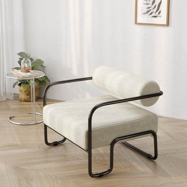 English Elm Living Room Corduroy Accent Chair Curved Iron Frame Cocoon Seat for Reading Nooks W1669P153994