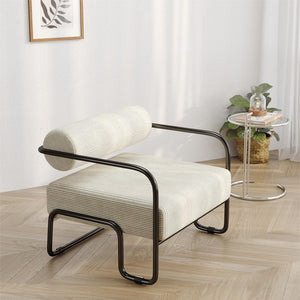 English Elm Living Room Corduroy Accent Chair Curved Iron Frame Cocoon Seat for Reading Nooks W1669P153994