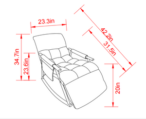 English Elm 42L Folding Rocking Chair Upholstered High Back Adjustable Footrest Iron Frame Lounge W1669P163320