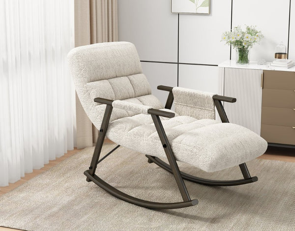 English Elm 42L Folding Rocking Chair Upholstered High Back Adjustable Footrest Iron Frame Lounge W1669P163320