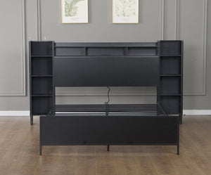 English Elm Queen Platform Bed Heavy Duty Metal Frame LED Lighting Storage Headboard USB Charging W1670P459754