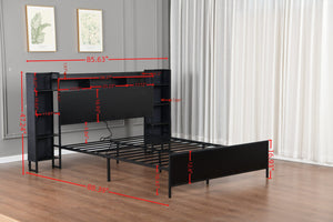 English Elm Queen Platform Bed Heavy Duty Metal Frame LED Lighting Storage Headboard USB Charging W1670P459754