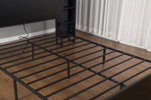 English Elm Queen Platform Bed Heavy Duty Metal Frame LED Lighting Storage Headboard USB Charging W1670P459754