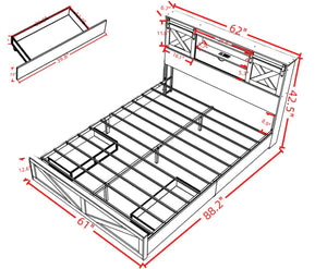 English Elm Farmhouse Queen Bed with LED Lighting Storage Drawers and Sliding Barn Door Headboard W1670P467338