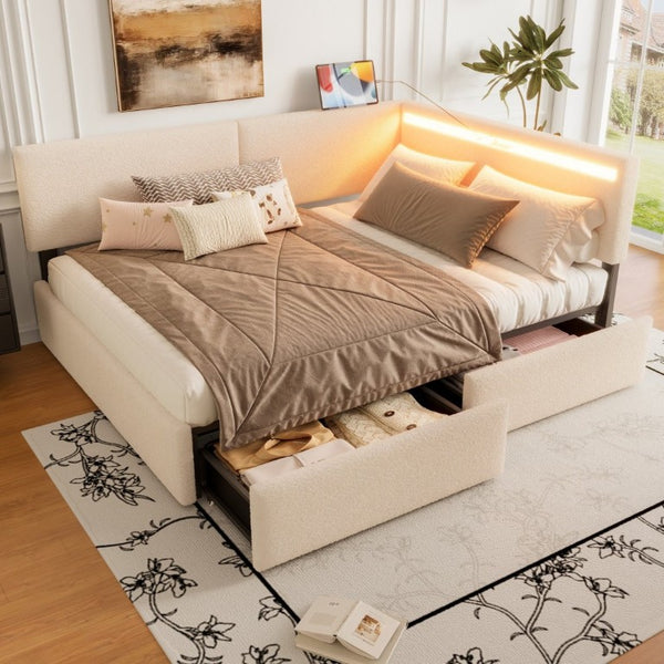English Elm Full Size Tufted Upholstered Storage Bed with LED Lighting and USB Charging Port W1670P487806