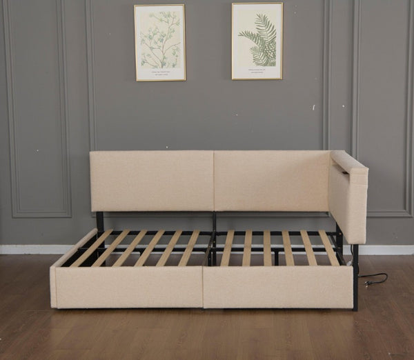 English Elm Full Size Tufted Upholstered Storage Bed with LED Lighting and USB Charging Port W1670P487806