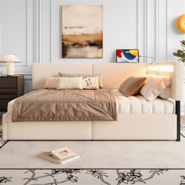 English Elm Full Size Tufted Upholstered Storage Bed with LED Lighting and USB Charging Port W1670P487806