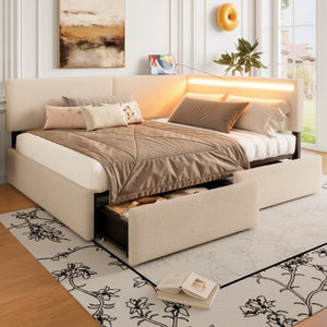 English Elm Full Size Tufted Upholstered Storage Bed with LED Lighting and USB Charging Port W1670P487806